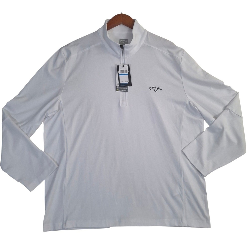 Callaway Mens XL White Hydrofuge Water Repellent Quarter Zip Golf Pullover NEW